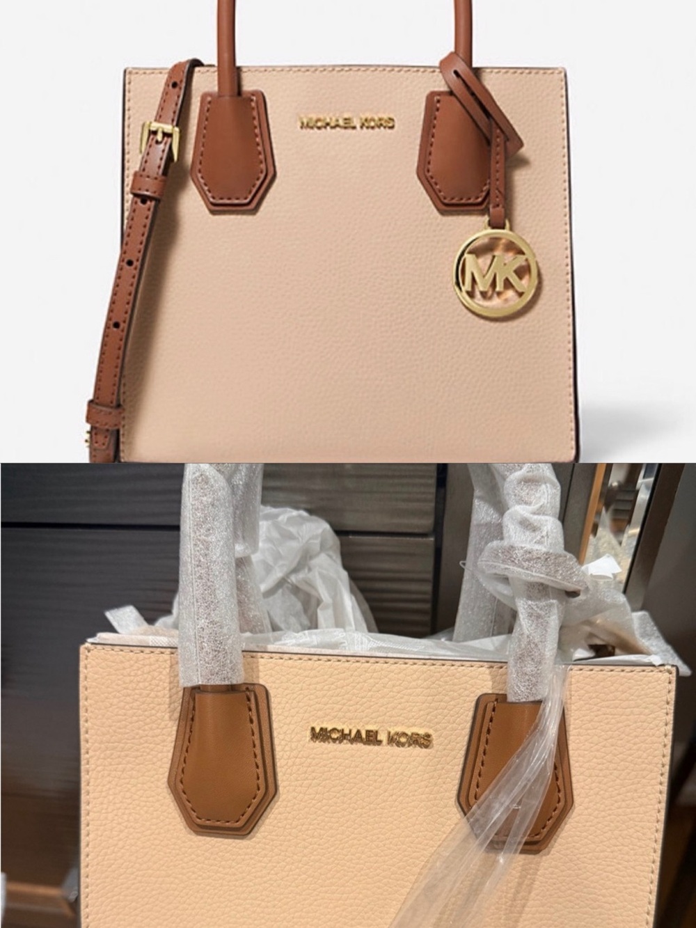 Michael Kors Pink Beige and Brown Leather Satchel
